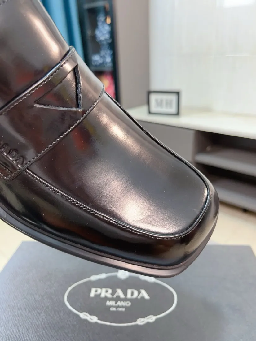 Men's shoes 💰540🌹🌹【PRADA Leather Shoes】Top purchasing agency Original imported Italian custom-made open-edge beaded cowhide leather surface, fully imported water-dyed breathable cowhide lining, original factory special molded sole super comfortable, size: 38-44